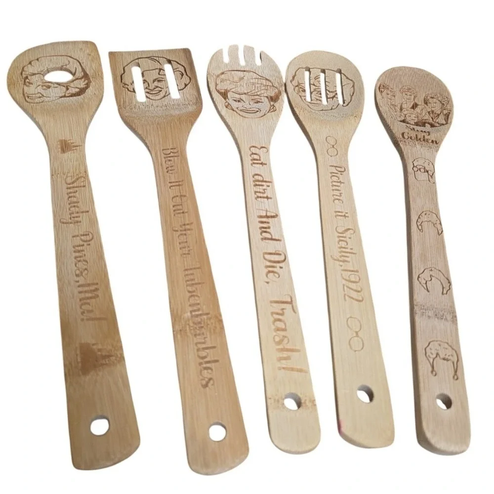 Golden Girls Bamboo Kitchen Cooking Spoon Set 6 Utensils